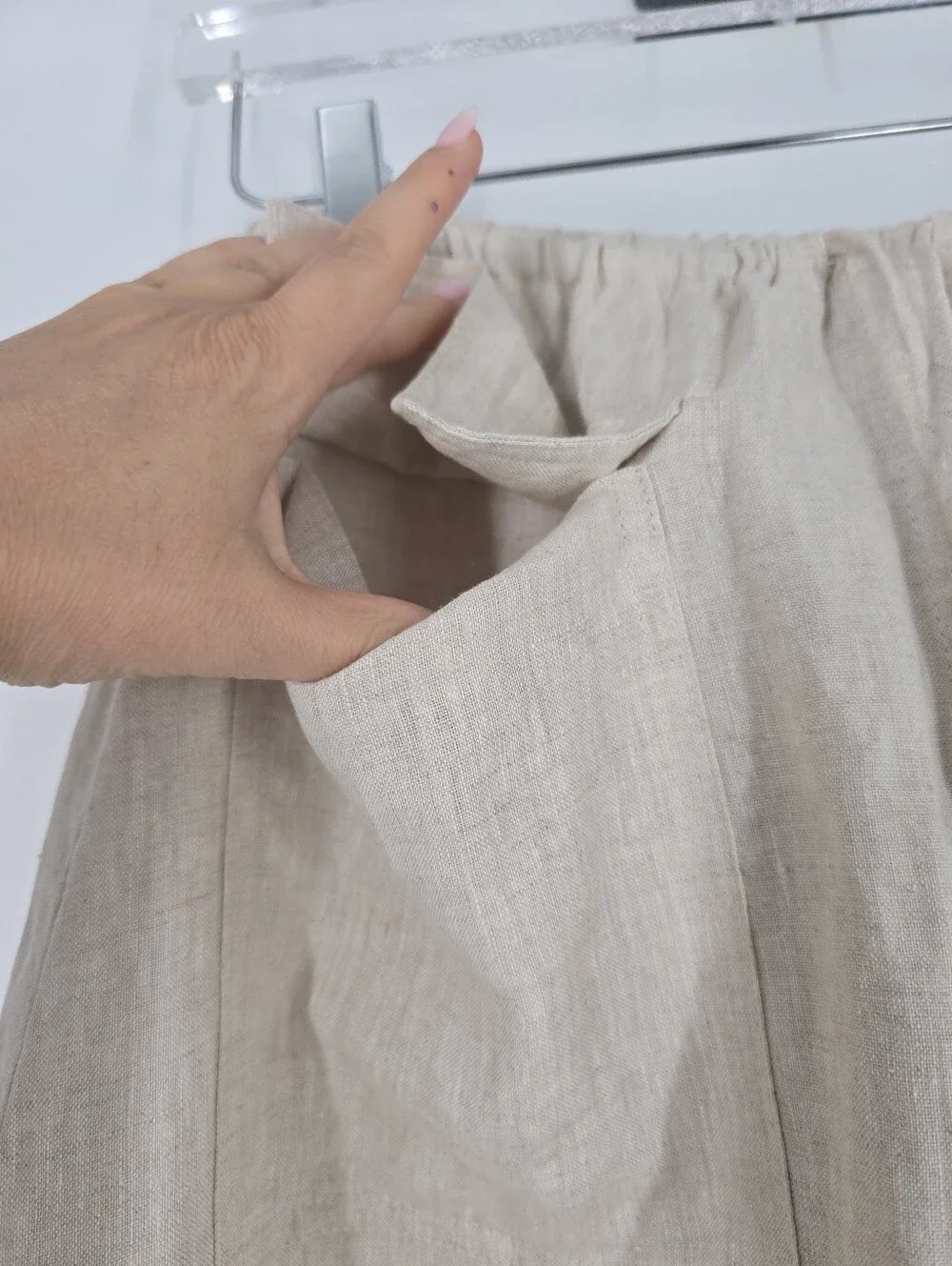 Dissh Linen Beige Drawstring Cargo Midi Skirt Size 4